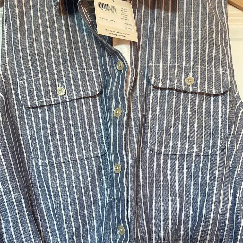 Kate Spade Linen Broom Street Blue Striped Sleeveless Romper